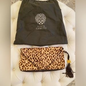 Vince Camuto Leopard Pony Hair & Leather clutch